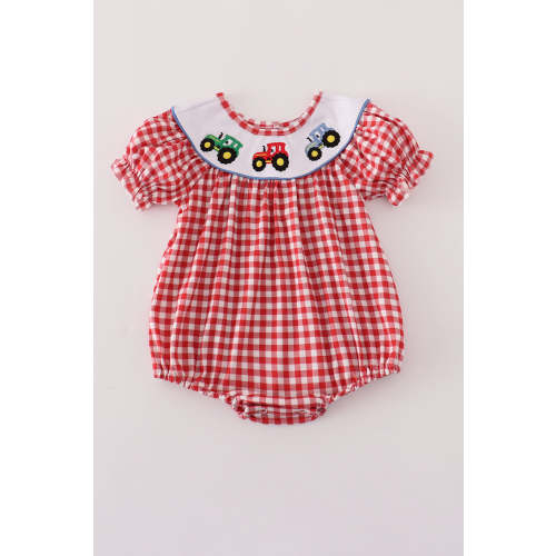 Red tractor embroidery gingham bubble