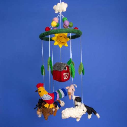 Farm Animal Baby Mobile, Handmade Felt Nursery Decor