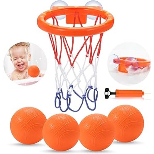 Bath Toys,Mold Free Bath Basketball Hoop for Kids Ages 1-3,Bathtub Basketball Hoop for Babies and Toddlers,Strong Suction Cup Basketball Hoop & 4 Soft Balls Set for Boys Girls,Tub Toys for Kids 4-8