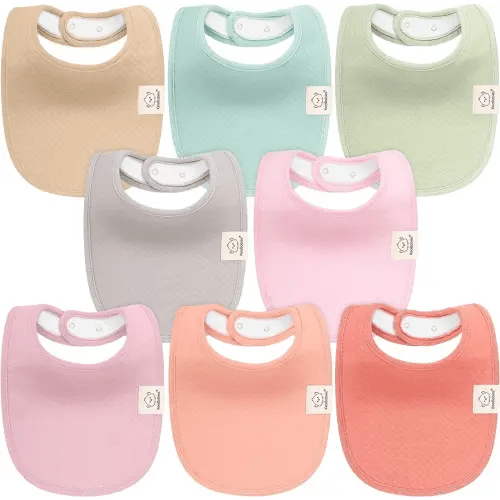 8-Pack Organic Baby Bibs for Baby Girls, Baby Boys - Cotton Cloth Baby Boy Bibs, Baby Girl Bibs for Drooling and Teething, Absorbent Drool Bibs for Spit Ups, Toddler Bib,Infant Bibs (Muted Pastel)