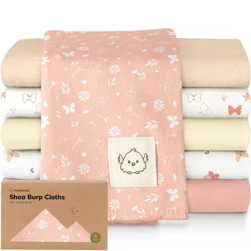 Organic Burp Cloths Baby Boy, Girl - 6-Pack Large Cotton Burping Cloths for Babies, Spit Up Rags, Super Absorbent, Ultra Soft Newborn Rag, Gender Neutral, Machine Washable, Durable(Butterflies)