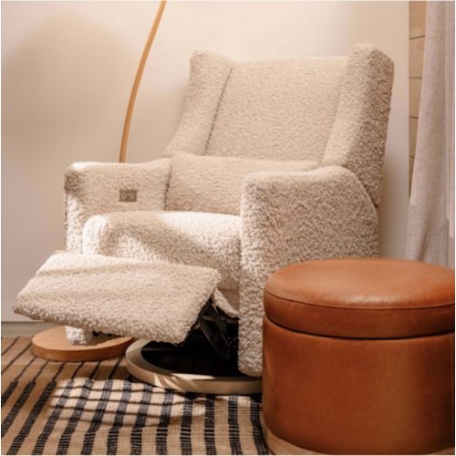 Babyletto Kiwi Almond Teddy Loop Nursery Power Glider Recliner Chair with Light Wood Base