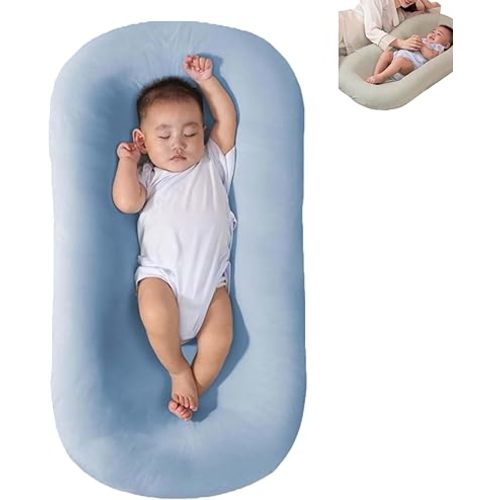 Baby Lounger Pillow, Bionic Design Baby Nest Sleeper Baby Lounger for Newborn 0-24 Months, Soft Organic Cotton Breathable Lounger Pillow for Infants (Blue 0-24 Months)