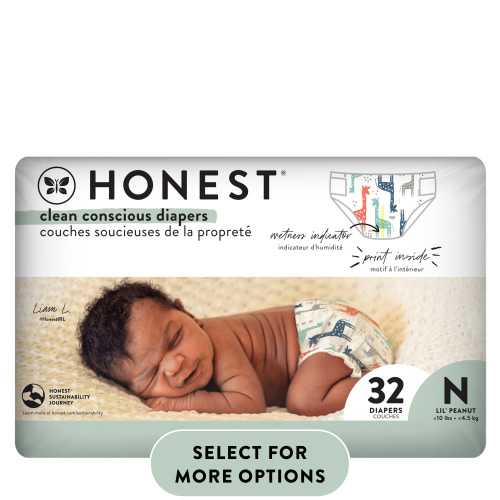 The Honest Company, Clean Conscious Disposable Baby Diapers, Giraffes Print, Size NB, 32 Count (Select for More Options)