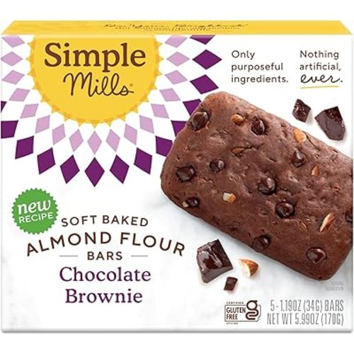 Simple Mills Almond Flour Snack Bars (Chocolate Brownie) with Organic Coconut Oil, Chia Seeds, Sunflower Seeds, and Flax Seeds, 6oz, 1 Count