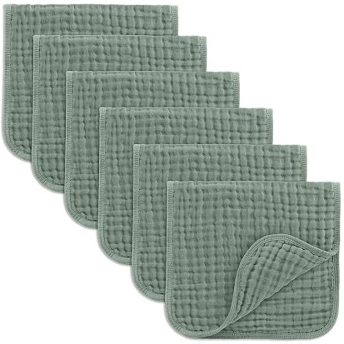 Comfy Cubs Muslin Burp Cloths 20" x 10", Pack of 6 - Large, 6-Layer, Ultra Absorbent 100% Cotton for Baby Drool and Messes - Soft, Safe & Gentle Baby Burp Cloths Set for Boys & Girls - Fern
