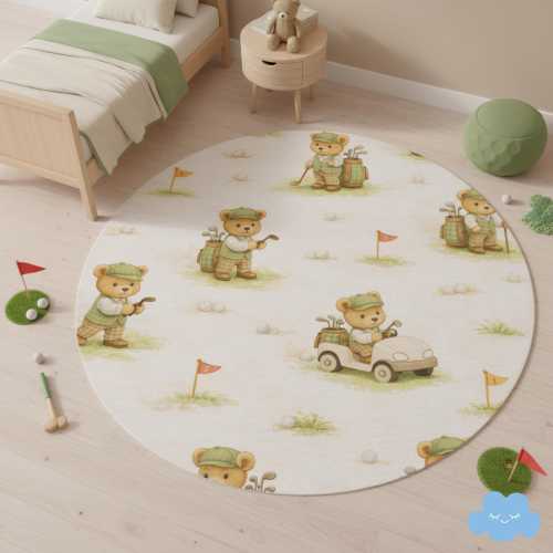 Golf Teddy Bear Nursery Rug, Baby Room Decor, Kids Playroom