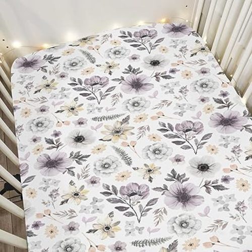Watercolor Antique Floral Baby Crib Sheets for Boy Girl 52x28Inch Spring Garden Flowers Soft Stretchy Fitted Crib Mattress Cover Summer Wildflowers Baby Sheet for Standard Crib & Toddler Mattress Pad