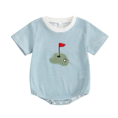 MOLZULAMS Unisex Baby Girl Boy Golf Clothes Short Sleeve Striped Sweatshirt Bubble Romper Bodysuit Cute Summer Outfit