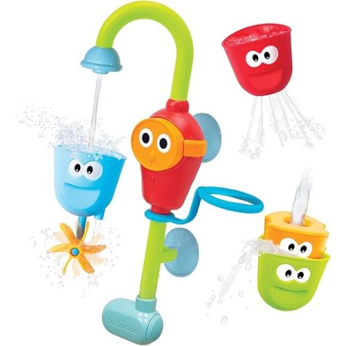 Yookidoo Bay Bath Toddler Toys (Ages 1-3) - 3 Stackable Cups, Spinning Gears, Hose & Spout for Water Play - Mold Free - Suction Cups Attach to Any Bath Tub or Shower - Spin N Sort Spout Pro
