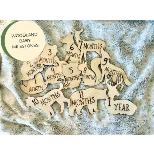 Woodland Animals Baby Milestone Markers: Monthly Photo Props
