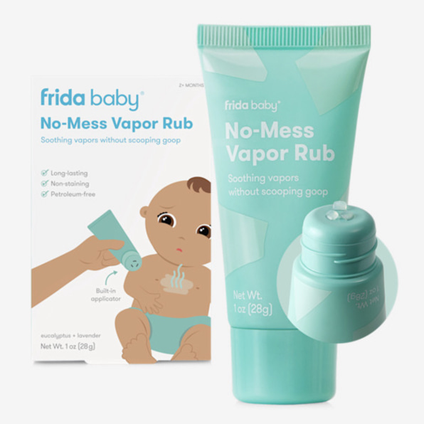 Frida Baby No-Mess Vapor Rub, Baby Vapor Rub for Chest, Neck, Back + Foot, Non-Medicated, Petroleum-Free, Hands-Free Applicator Tube, Non-Staining, Soothing Eucalyptus & Lavender for Sleep