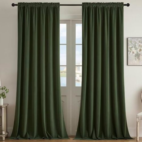 Joydeco Green Velvet Curtains 84 inch Length 2 Panels, Luxury Blackout Rod Pocket Thermal Insulated Window Curtains, Super Soft Room Darkening Drapes for Living Room Bedroom,W52 x L84 inches