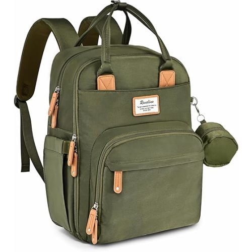RUVALINO Diaper Bag Backpack, Multifunction Travel Pack Maternity Baby Changing Bags, Large Capacity, Waterproof, Army Green