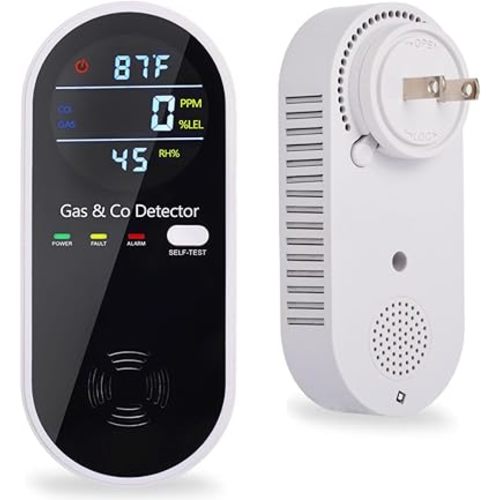 Plug in Combination Gas & Carbon Monoxide Detectors with Temperature and Humidity Display- Natural Gas Detectors & Carbon Monoxide Alarm for Home, Kitchen (2 Packs)