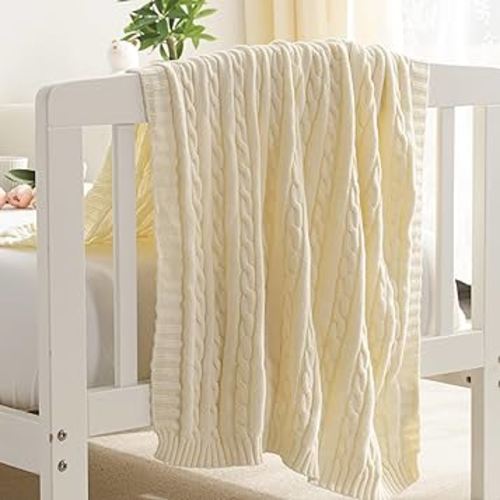 NTBAY 100% Pure Cotton Cable Knit Toddler Blanket, Super Soft Warm Breathable 30x40 Baby Blanket for Crib, Stroller, Nursery, Travel, Newborn, 30x40 Inches, Ivory