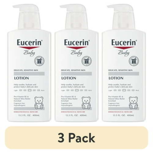 (3 pack) Eucerin Baby Lotion, Fragrance Free, 13.5 fl oz Bottle