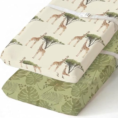 BROLEX Changing Pad Covers for Baby: Boy Girls Ultra Stretchy Soft 2 Pack, Giraffe Foliage