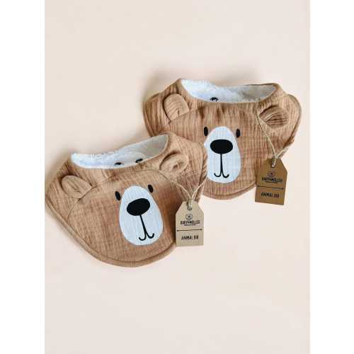 Organic Muslin Baby Teddy Bear Bib Cotton Gauze Bib Cloth Animal Newborn Baby Gift Drool Bib Gift for New Baby Hospital Gift Neutral Baby