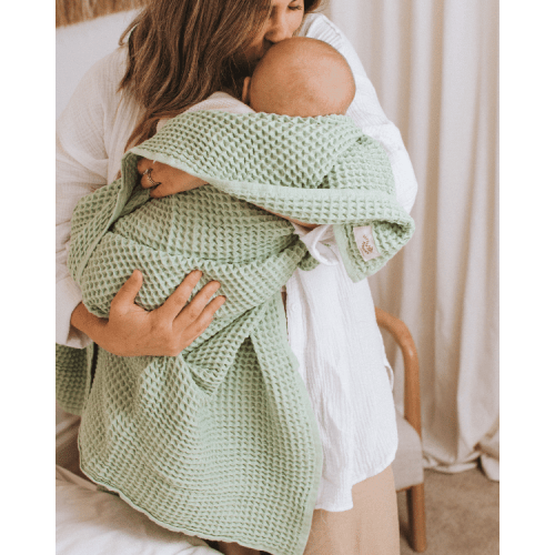 Little Fishies Waffle Blanket - Sage