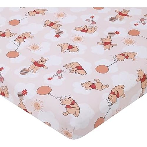 Disney Winnie The Pooh Tan, Red, and White Piglet, Balloons, and Hunny Pots Super Soft Nursery Fitted Mini Crib Sheet