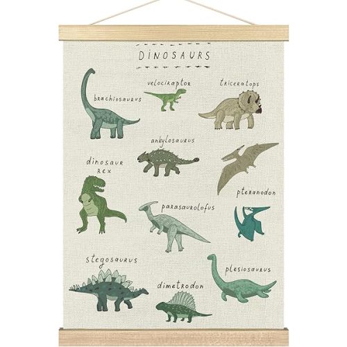 BCUANGD Dinosaur Dino Wall Decor - Baby Toddler Boys Room Wall Art Poster Hanger with Wood Frames, Inspirational Wall Hanging Canvas Decor for Kids Room Nursery Bedroom, 12x16 Inches