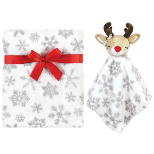 Hudson Baby Infant Girls Plush Blanket With Security Blanket, Girl Rudolph, One Size