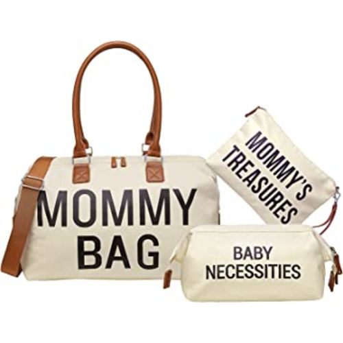 printe Diaper Bag Tote, Mommy Bag for Hospital, Large Capacity Waterproof Baby Bag for Mom Travel, Hospital Bag for Labor and Delivery with Baby Necessities Bag, Creamy White