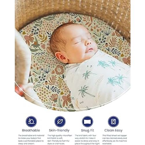 Amazon.com : TotAha Premium Stretchy Bassinet Sheets for Baby Girl, Silky Comfort Cradle Sheets Fitted 18 x 36 for Oval, Rectangular, Hourglass Mattress, Hypoallergenic, Buttery Soft 2-Pack (Floral & Pale Pink) : Baby