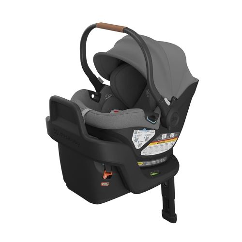 UPPAbaby Aria Lightweight Infant Car Seat/Just Under 6 lbs for Easy Portability/Base with Load Leg + Infant Insert Included/Direct Stroller Attachment/Greyson (Charcoal Mélange/Saddle Leather)