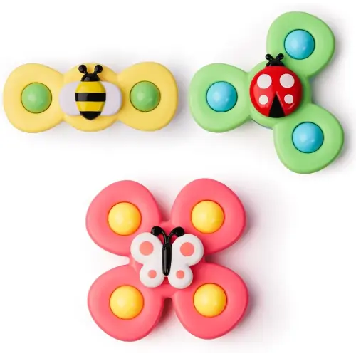 LiKee Strong Suction Cup Fidget Spinnerz Sensory Bath Toys for Baby 6 12 18 Months Airplane Car Travel Table & Window Toys for 1 2 Year Old Toddler Boys and Girls (Insect)