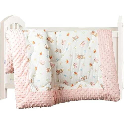 Cuite Pumpkin Newborn Infant Baby Comforter for Pack and Play Bassinet,Down Alternative Toddler Comforter for Crib Bed,40" x 40" Small Crib Quilt for Girls,Baby Quilted Minky Blanket for Daycare（pink）