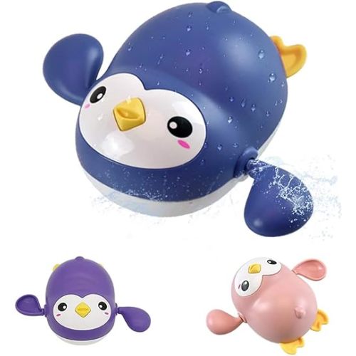 Baby Bath Toys, Wind up Penguin Bathtub Toys, Toddlers Swimming Floating Playing Set in Bathroom Beach Pool, Colourful Water Playset Gifts for Boys and Girls (3 Packs)