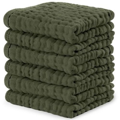 Baby Washcloths Muslin Cotton, Large 10”x10” by Comfy Cubs (Fern, Pack of 6)