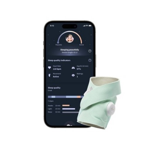 Owlet Dream Sock - Smart Baby Monitor with Heart Rate and Average Oxygen O2 as Sleep Quality Indicator, Color: Mint