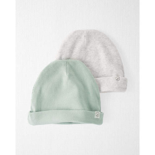 Baby 2-Pack Organic Cotton Rib Caps - 0-3M - Style,Green, Grey