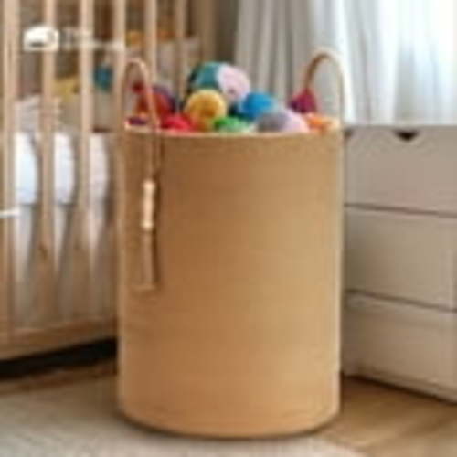 Jute Rope Laundry Hamper, Tall Woven Laundry Basket with Handles, Round Baby Laundry Hamper Aesthetic for Clothes Toys Blankets Pillows with Wooden Hanging Bead