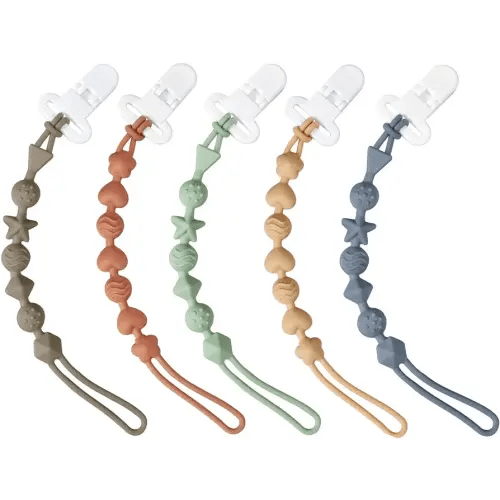 PandaEar 5 Pack Silicone Pacifier Clips, Pacifier Holder with One Piece Design for Baby Boys & Girls, Teething Toys Teethers