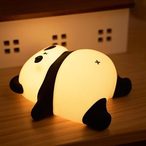 Rechargeable Cute Night Light for Kids Room with Timer, Food Grade Silicone Touch Night Light for Baby Nursery, Dimmable Cute Lamp for Bedrooms, Breastfeeding, Squishy Panda Night Light for Kids