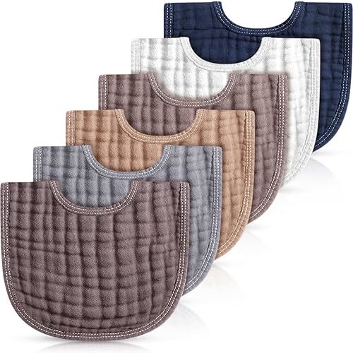Frienda 6 Pcs Muslin Burp Cloths for Baby Cotton Burping Cloth Teething Bandana Bibs 6 Absorbent Layers for Baby Boy Girl(Gray Series)