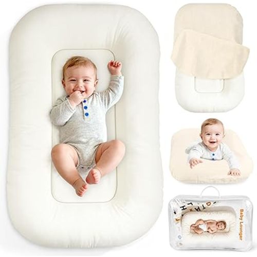 Baby Lounger & Nest for Newborn 0-24 Months, Baby Nest Supervised Breathable Cotton for Newborn, Newborn Essentials Gifts, Breathable Portable Infant Lounnger for Travel and Home(Cashmere Beige）