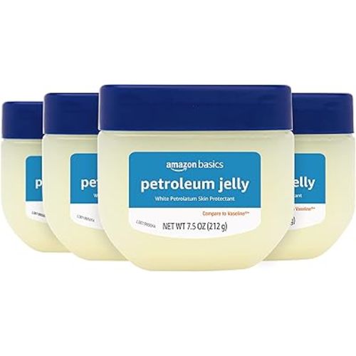 Amazon Basics Petroleum Jelly White Petrolatum Skin Protectant, Unscented, 7.5 Ounce, Pack of 4