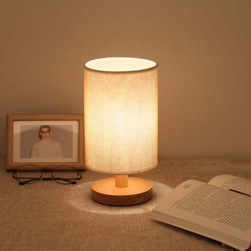 WZXPWT Dimmable Solid Wood Bedside Lamp, Nordic Style Warm White Table Light with Linen Shade - 40W Adjustable Nightstand Lamp for Bedroom/Living Room/Hotel(Khaki)