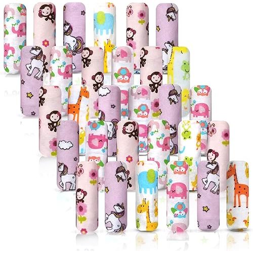 Omilion Baby Washcloth – 30 Pack of Flannel Newborn Washcloths – 100% Cotton - Fun, Colorful Designs – Reusable – Washable – 7x10 Inch Infant Washcloth Set