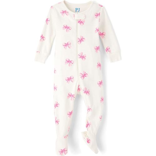 The Children's Place Baby Girls' and Toddler Long Sleeve 100% Cotton Zip-Front One Piece Footed Pajama