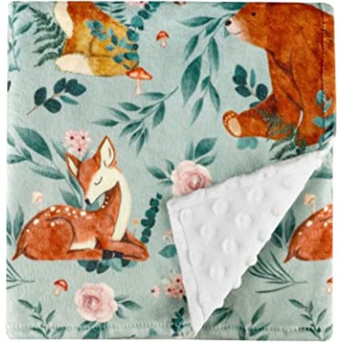 TANOFAR Minky Baby Blankets, Soft Toddler Blanket for Boys Girls, Dotted Backing, Double Layer Crib Receiving Blanket, for Nursery/Stroller/Toddler Bed/Carseat, 30 x 40 Inch, Woodland Animals