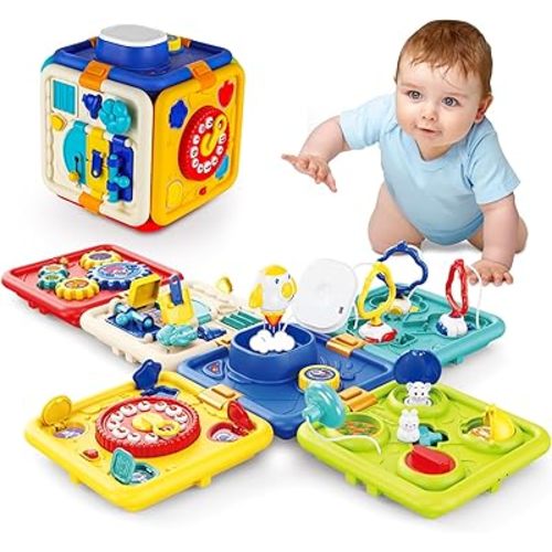 Busy Board for 1+ Year Old Girl & Boy Gifts, Montessori Toys for 1 2 3 4 Year Old Toddler, 6-in-1 Educational Early Development Toys for Toddlers 2-4, Christmas, Birthday Gift for 1-4 Year Old Kids