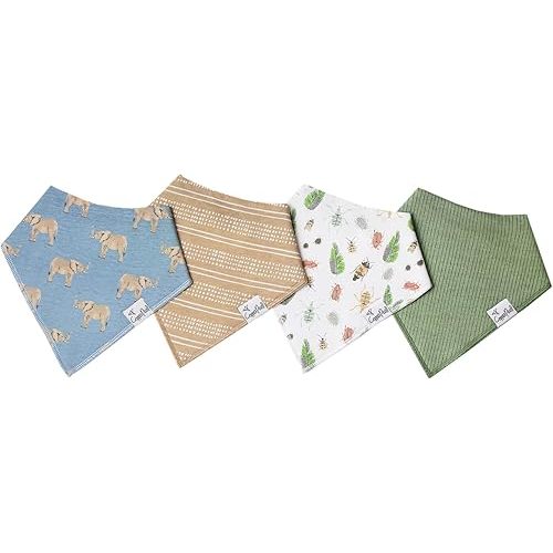Copper Pearl Baby Bandana Bibs - 4 Pack Soft Cotton Baby Bibs for Drooling and Teething, Absorbent Drool Bibs for Baby Girl and Boy, Adjustable to Fit Newborns to Toddlers, Tons of Styles (Peanut)