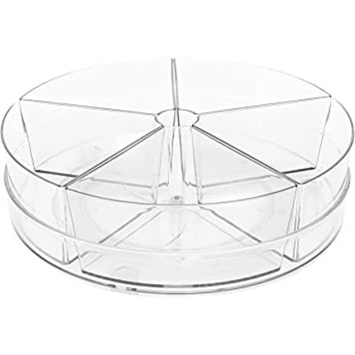 Roninkier Clear Lazy-Susan Organizer with 5-Removable-Bins - 11 Inch Round Plastic Rotating Storage Container for Cabinet, Pantry, Kitchen, Fridge, Vanity