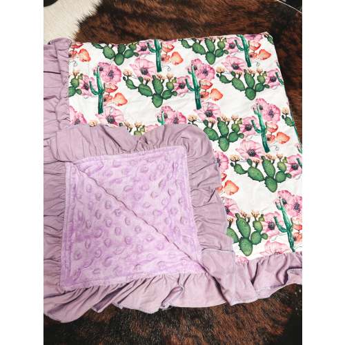 Minky Lavender Cactus Baby Blanket